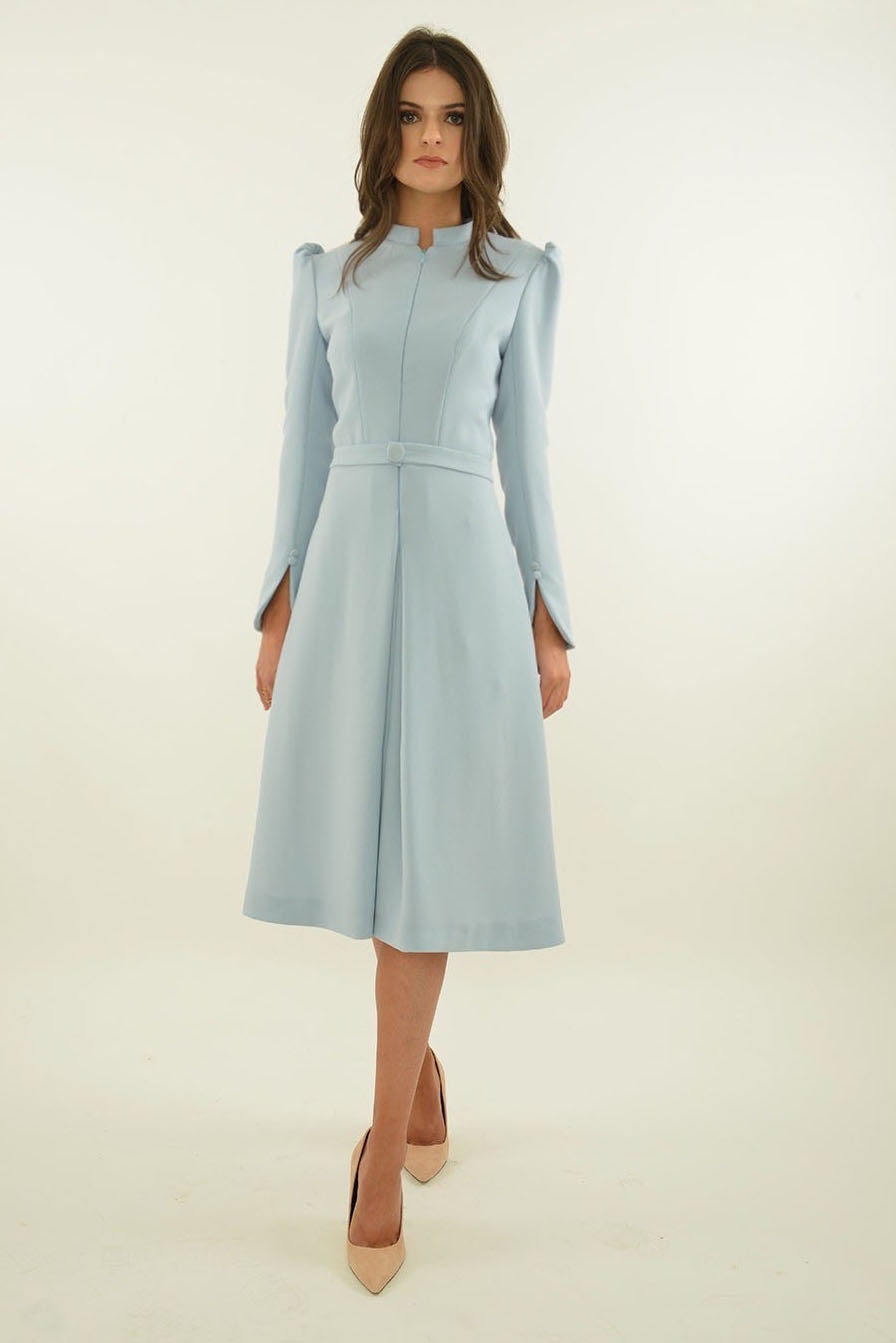 Pastel blue pleat-front dress – Claire Mischevani