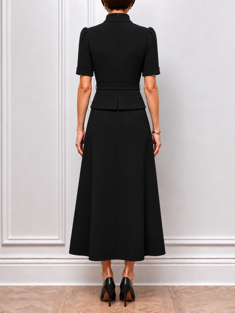 Chloe black skirt suit by Claire Mischevani, back view