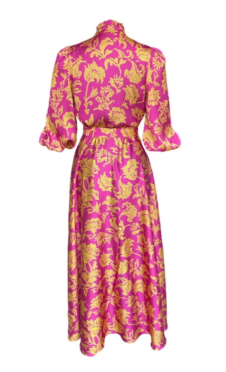 Iconic Silhouette: Aurelia dress in Magenta/Gold | Claire Mischevani Iconic Silhouette: Aurelia dress in Magenta/Gold | Claire Mischevani