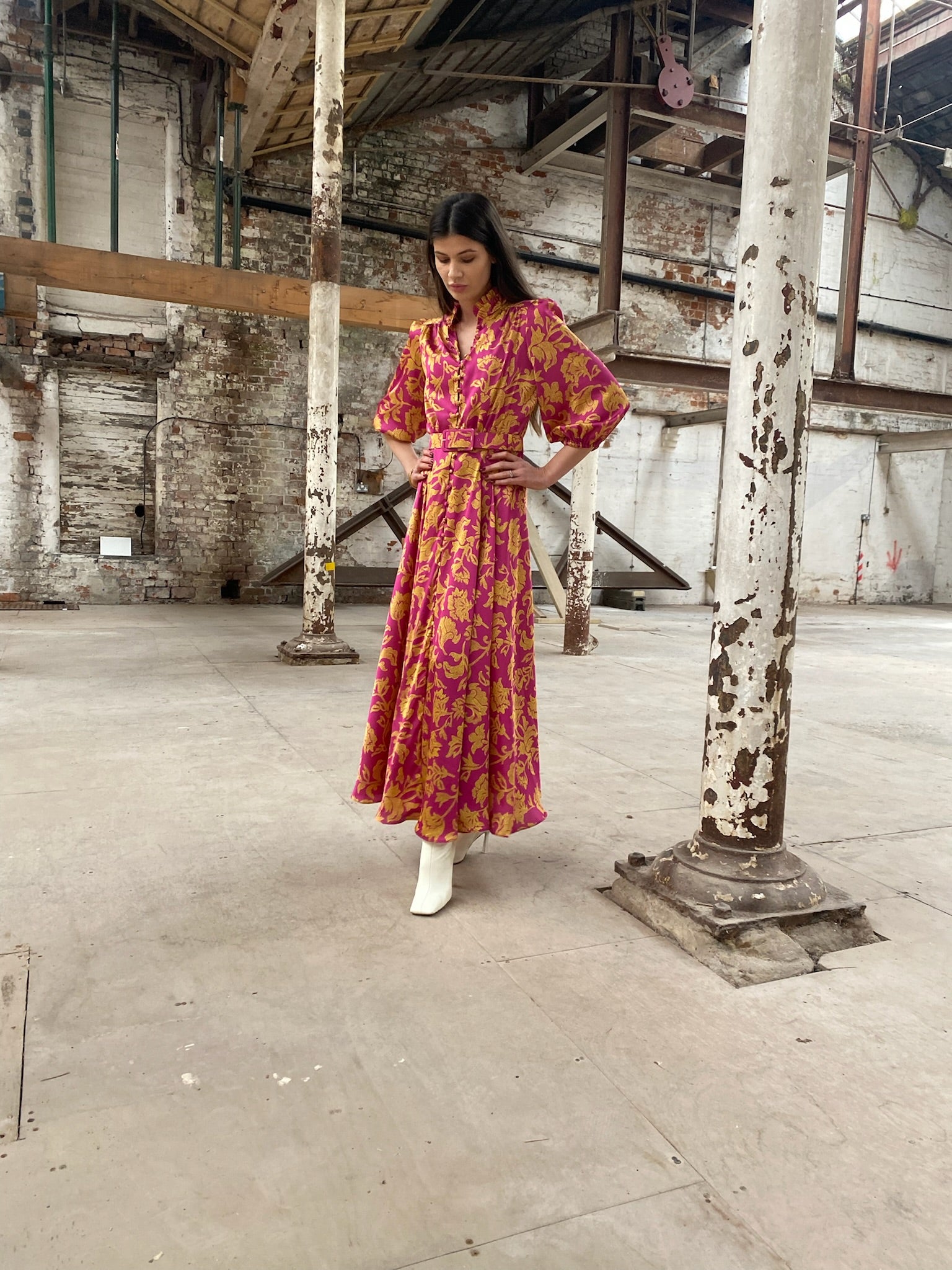 Iconic Silhouette: Aurelia dress in Magenta/Gold | Claire Mischevani